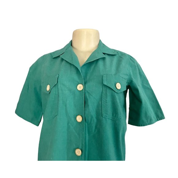 Vintage Jack Winter Short Sleeves Shirt Top in Green size S 6 retro 70s Women's - Picture 3 of 10